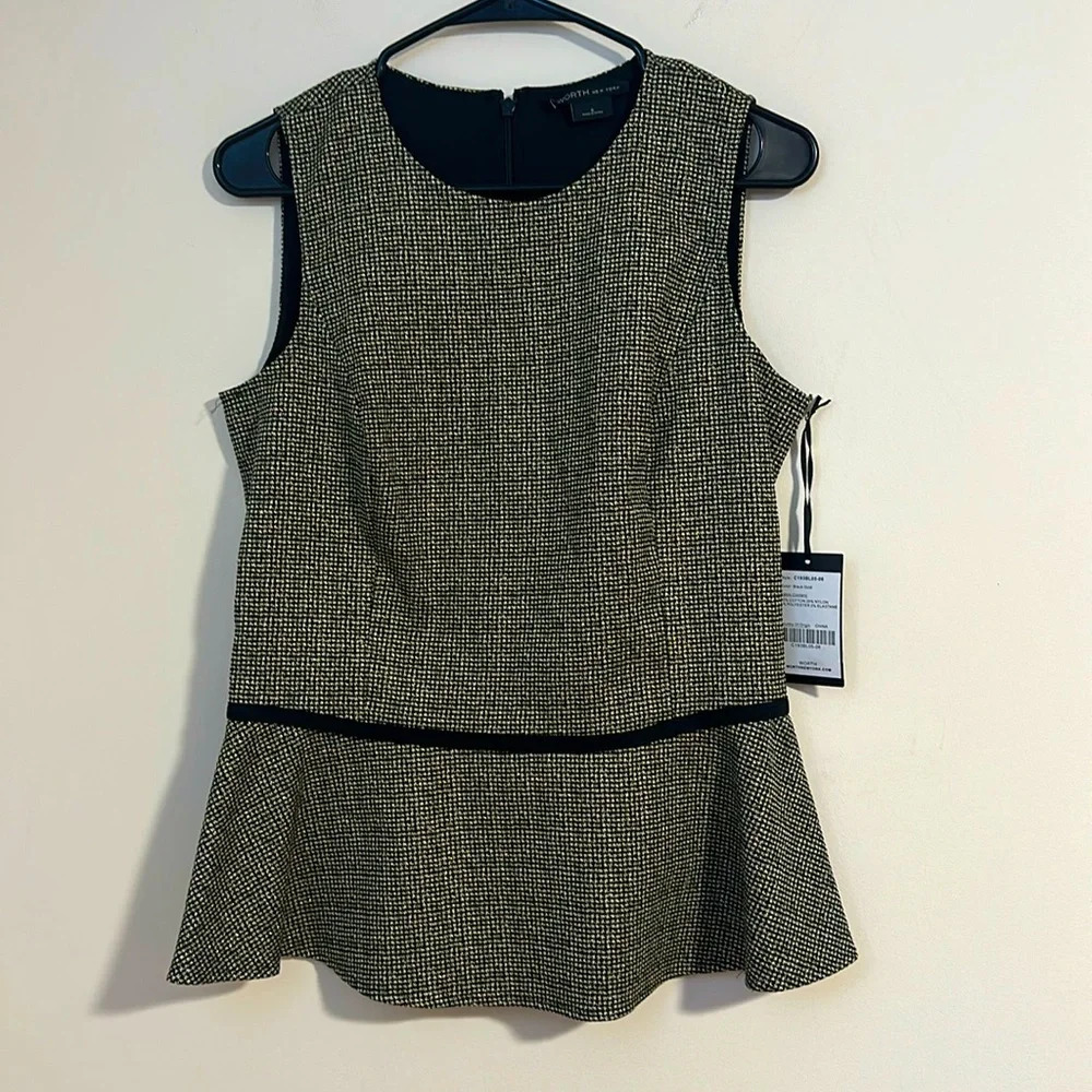 NWT WORTH New York black gold metallic peplum sleeveless top